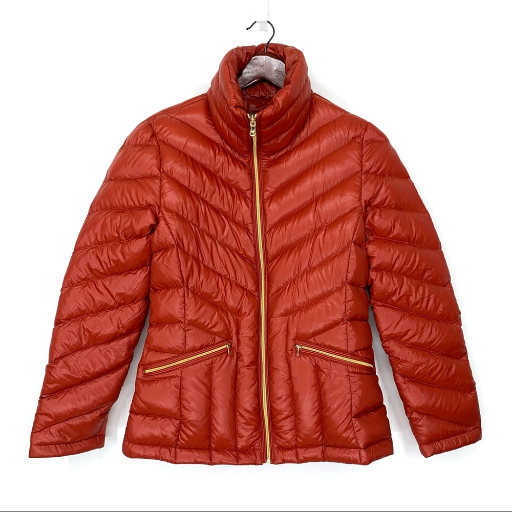 Kenneth Cole Reaction Russet Orange Down Filled Jacket Puffer Coat Fall Winter